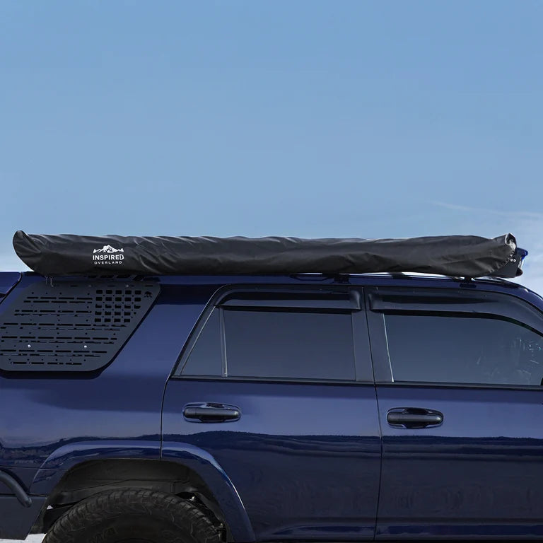 Inspired Overland 180 awning packed cover mounted on roof rack lightweight travel setup