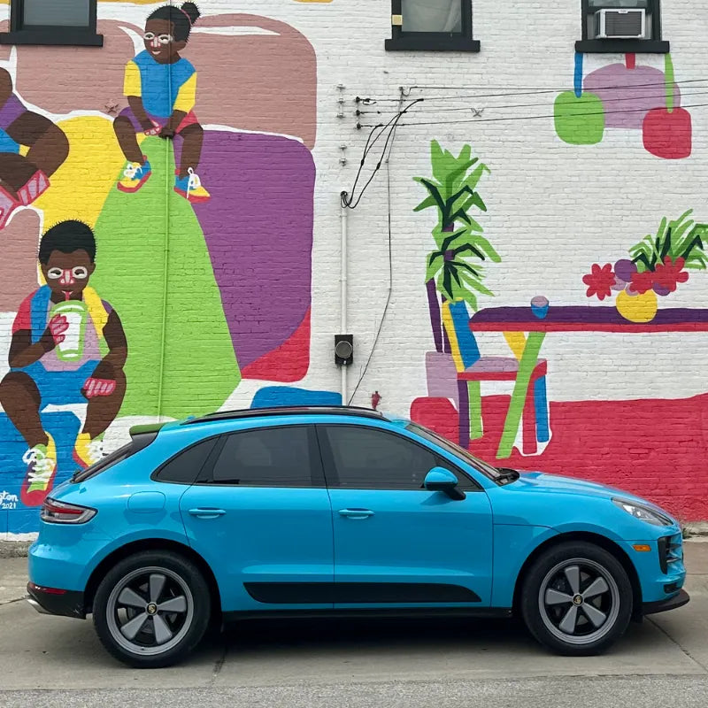 2021 Porsche Macan in Miami Blue with the Edition W Forged Fuchs wheel upgrade by Akioverland