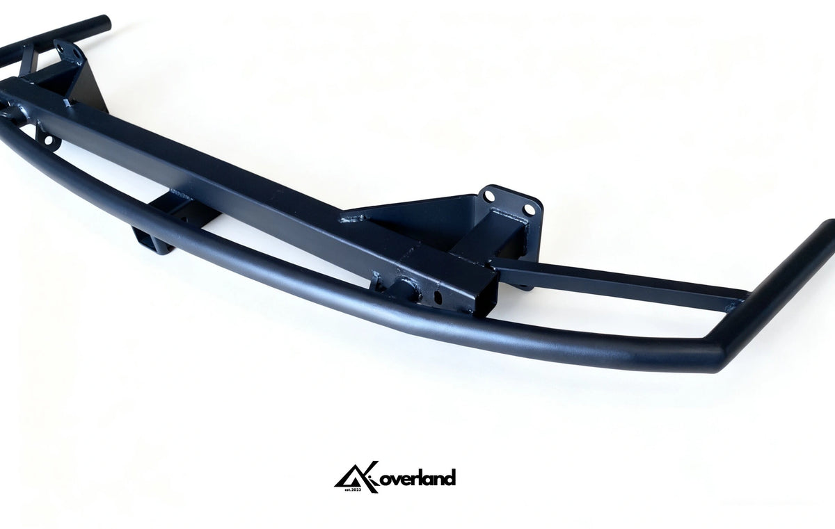 Close-up of Akioverland tubular bumper’s hand-welded joints showing craftsmanship and tubing construction
