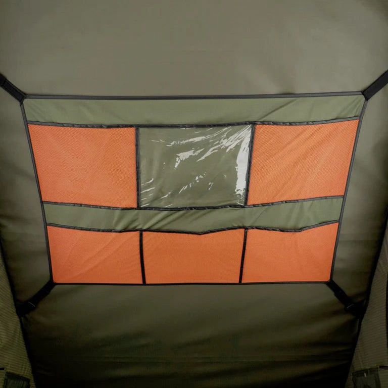 Inspired Overland Carbonlite rooftop tent interior organizer and ventilation window camping setup