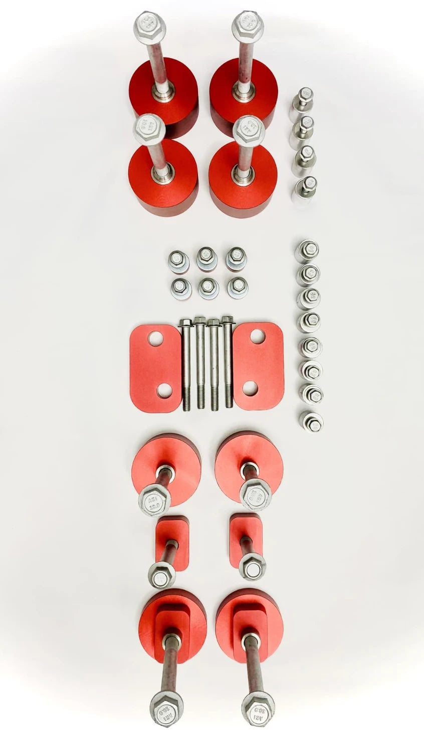 V3 subframe drop kit for Porsche Cayenne with precision centering sleeves and driveline correction hardware