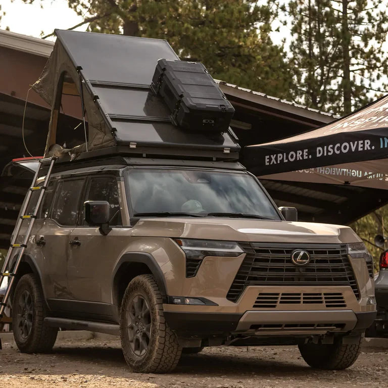 lexus gx550 with inspired overland roof top tent with carbon fibre cross bar