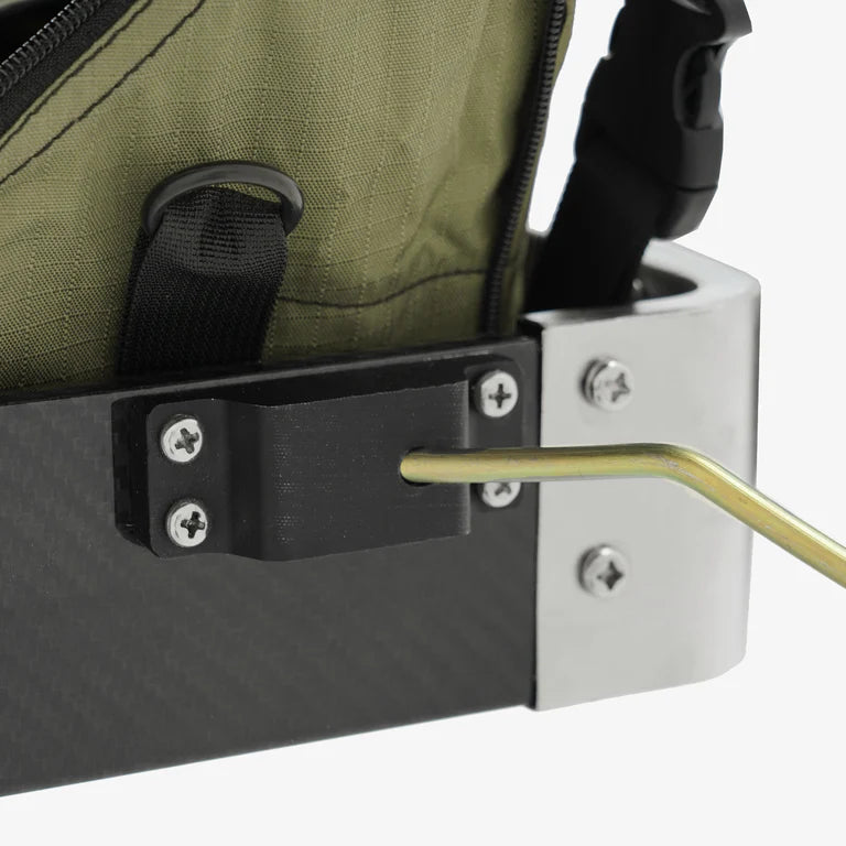 Inspired Overland Stargazer Duo climate port access close up, diesel heater or portable AC rooftop tent feature