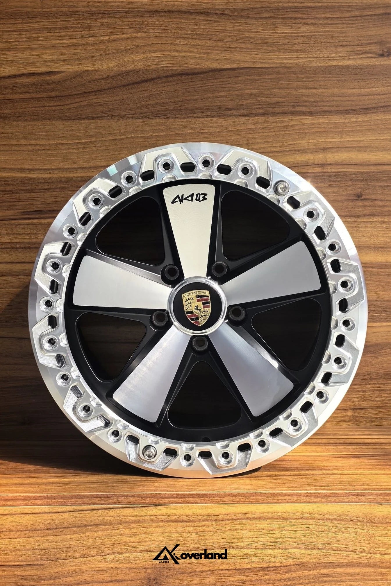 Porsche Cayenne fitted with an Akioverland 5x130 Beadlock Classic Fuchs wheel, true beadlock construction engineered for low-pressure trail use