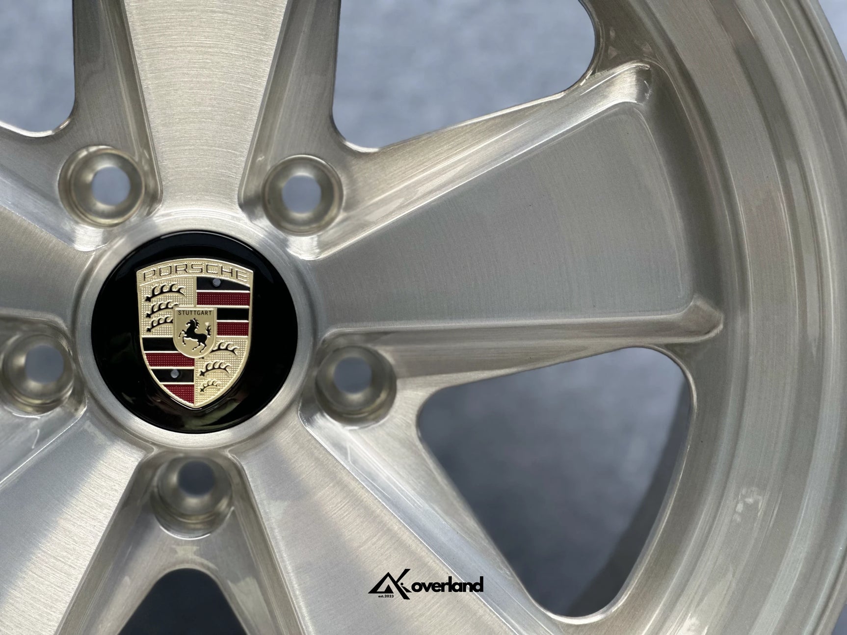 Brushed gloss Akioverland 5x130 forged wheel, performance-focused Fuchs-style design for Porsche