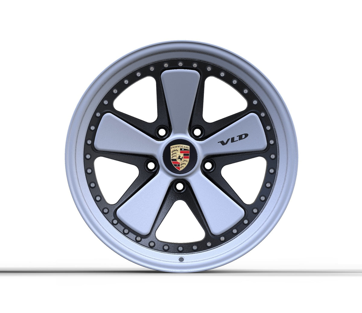 Staggered set of AkiOverland 5x130 VLD 2-piece Fuchs wheels in satin Crayon grey for widebody Porsche 911