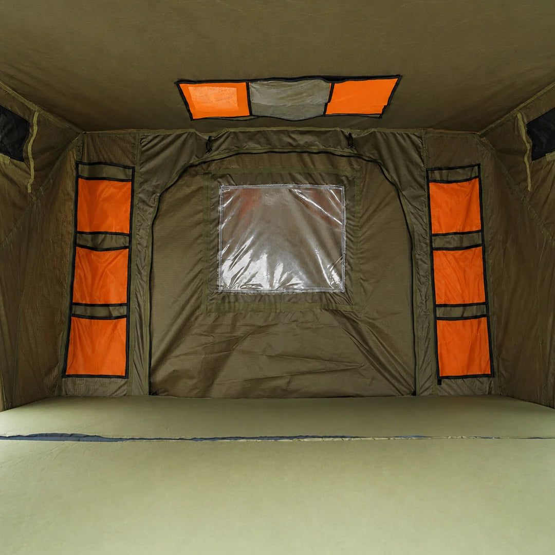 Carbonlite King rooftop tent interior front pockets and window by Inspired Overland