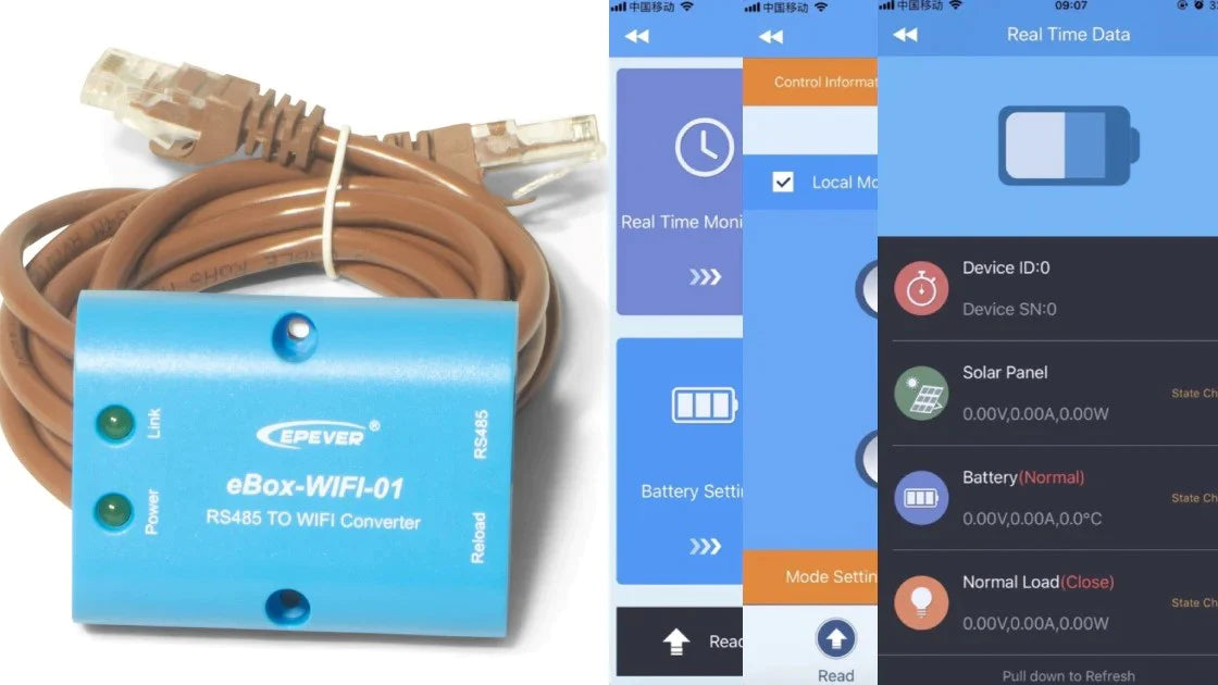 epever app UI and wifi box