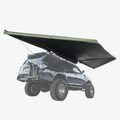 Inspired Overland 180 awning rear angle extended vehicle campsite shelter