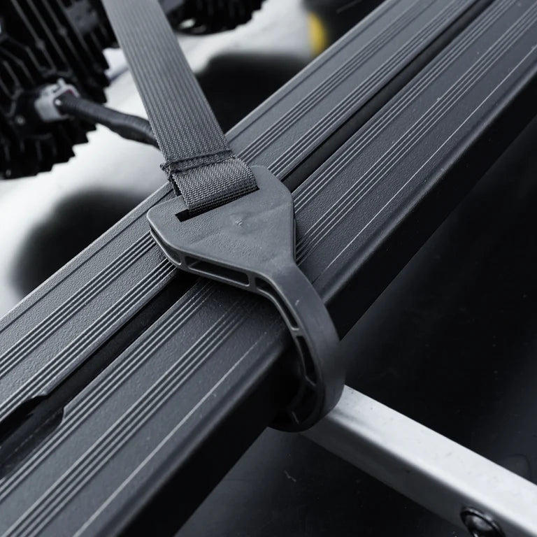 Inspired Overland 180 awning securing straps close up lightweight mounting system