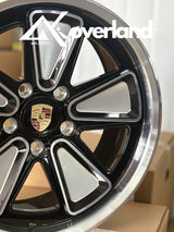 Porsche custom forged wheel with reimagined Fuchs pattern, 5x130 bolt pattern, designed for high-performance applications