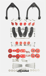 Complete 3.5 inch suspension lift system showing extended struts, UCAs, spacers and V3 subframe components