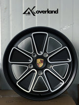 Custom Porsche forged wheels available in multiple finishes, 5x130 bolt pattern with reimagined Fuchs-inspired design