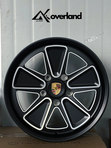 Custom Porsche forged wheels available in multiple finishes, 5x130 bolt pattern with reimagined Fuchs-inspired design