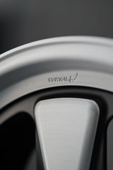 Close-up of brushed spoke detailing on Edition W forged Porsche 5x130 wheel.