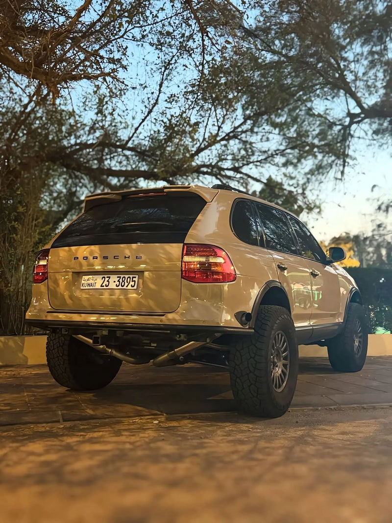 Porsche Cayenne 957 S in sand colour akioverland coilovers in kuwait