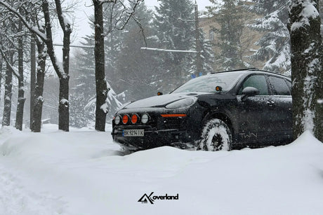 Porsche Cayenne 958.2 deep snow overland lifted SUV Akioverland lift kit forest