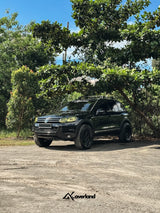 Volkswagen Touareg Gen2 with widebody fenders fitted with Akioverland V3 subframe drop and geometry-corrected lift kit for improved driveline longevity.