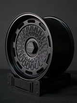 Side view of AkiOverland 5x130 mesh wheels in black finish for Porsche, VW, Audi vehicles – offroad wheel upgrade.