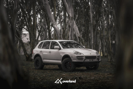 Lifted Porsche Cayenne 957 3.0 diesel featuring AkiOverland steel spring suspension lift, corrected subframe geometry and off-road tubular bumper, Australian overland build