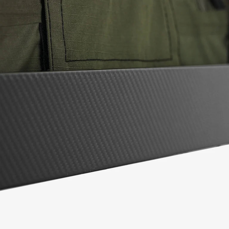 Inspired Overland Stargazer Solo carbon fiber exterior close up, precision carbon weave finish for lightweight strength and durability