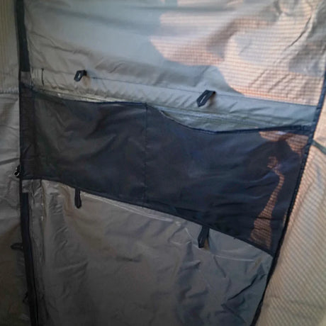 Inspired Overland shower awning interior storage pocket camping privacy shelter detail