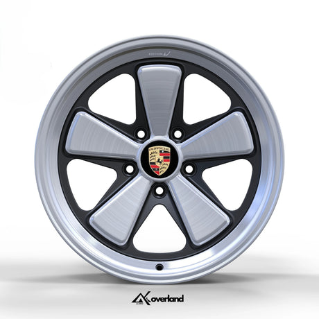 Monoblock forged 5x130 Porsche wheel highlighting brushed and two-tone finish options.