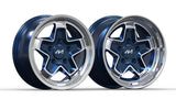 AkiOverland 5x130 2-piece forged cookie cutter wheel in midnight blue with machined polished lip for Porsche 911