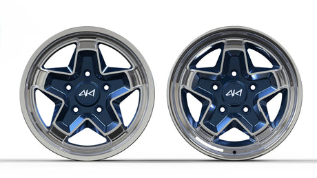 Midnight blue 2-piece forged cookie cutter wheel with hidden hardware, 5x130 custom fitment for Porsche by AkiOverland