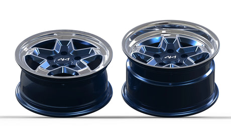 5x130 cookie cutter 2-piece forged wheel, midnight blue face and polished lip, made to order for Porsche 911 builds