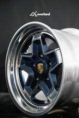 Classic cookie cutter design as a 2-piece forged wheel in midnight blue, 5x130 Porsche fitment by AkiOverland