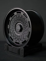 Side view of an Akioverland 5x130 Aki Forged 04 Mesh wheel in black finish, fits Porsche, VW & Audi