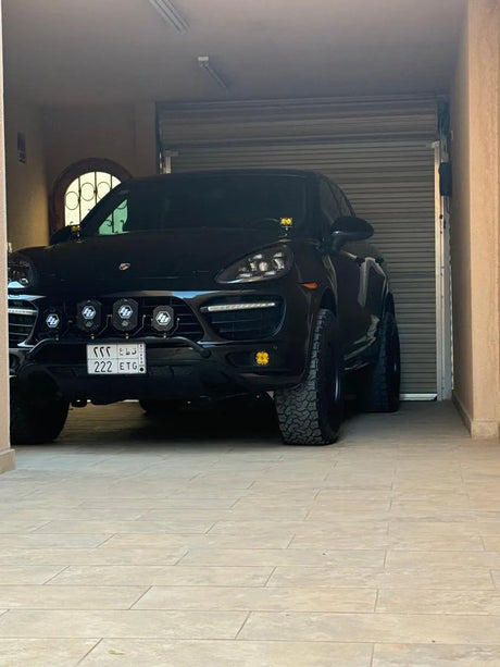 Porsche Cayenne 958 GTS fitted with Akioverland 5x130 Aki Forged 04 Mesh wheels, parked in a garage