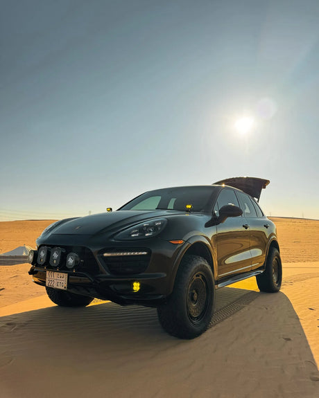 Porsche Cayenne GTS fitted with Akioverland 5x130 Aki Forged 04 Mesh offroad wheels, alternate angle 
