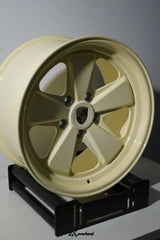 Creme white 5x130 forged wheel by Akioverland, classic Fuchs-inspired design for Porsche Cayenne off-road applications.