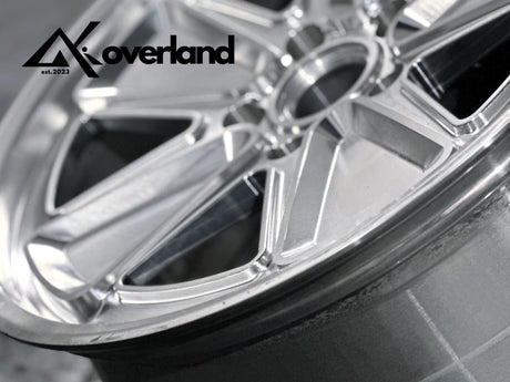 Detail shot of an Akioverland 5x130 Fuchs Reimagined forged wheel showing the machined face