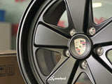 Satin black Akioverland 5x130 forged wheel showing deep lip contour, engineered for Porsche Cayenne off-road use.