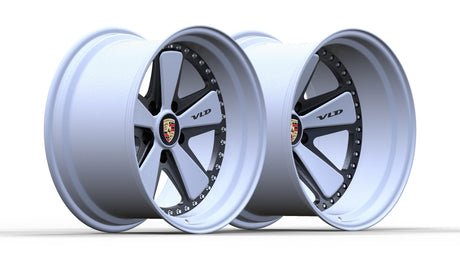 VLD 2-piece forged Fuchs wheels in satin Crayon grey, staggered deep concave 5x130 set by AkiOverland