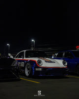 Widebody Porsche 911 964 on AkiOverland 5x130 VLD 2-piece forged Fuchs wheels in satin Crayon grey