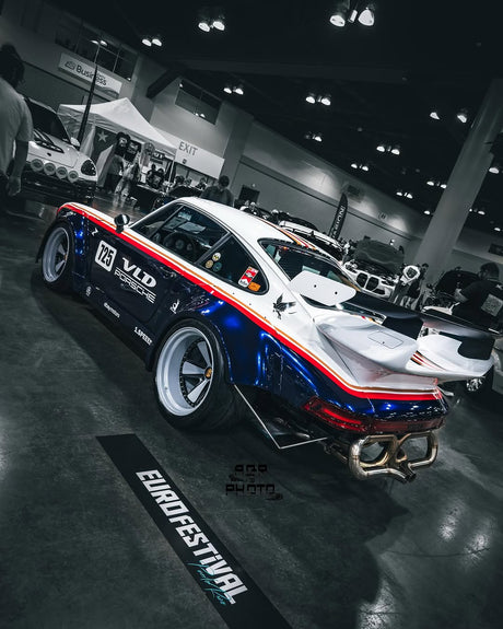 AkiOverland VLD 2-piece deep concave Fuchs wheels fitted to a widebody Porsche 911 964 build