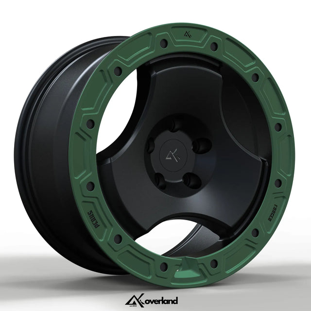 akioverland beadlock style outer ring Peaks forged wheel close up detail