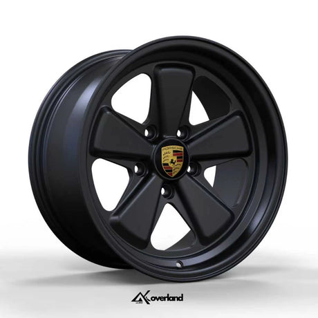 AkiOverland Edition W monoblock forged 5x130 Porsche wheel in monotone satin black