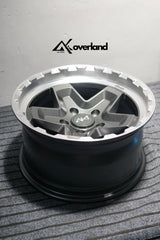 Akioverland 5x130 Forged Cookie Cutter Rugged wheel in 2 Tone finish, three-quarter view showing face and barrel