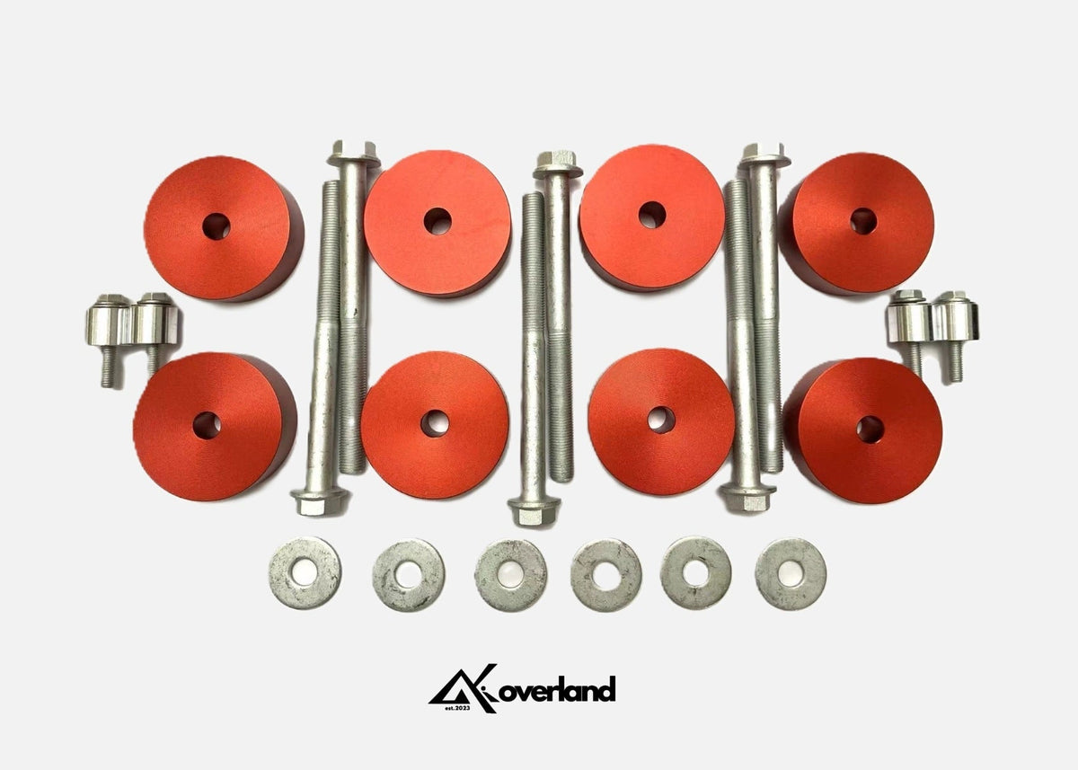 Akioverland subframe drop spacers for Gen 1 and Gen 2 Porsche Cayenne, VW Touareg, and Audi Q7