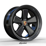 Monoblock forged 5x130 Porsche wheel render highlightingmachined and two-tone finish options.