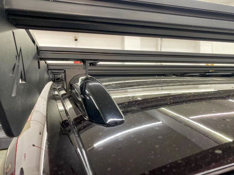 Close-up of a akioverland roof rack system 