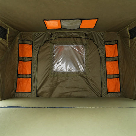 Carbonlite King rooftop tent interior front pockets and window by Inspired Overland