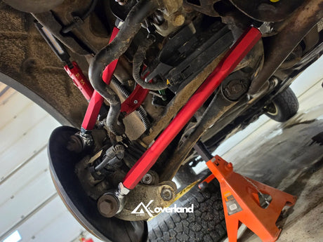 Akioverland adjustable rear control arms installed on lifted Porsche Cayenne 958 rear suspension geometry correction