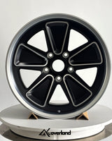 Porsche forged wheels photographed in studio, featuring reimagined Fuchs design and high-precision CNC-machined surfaces