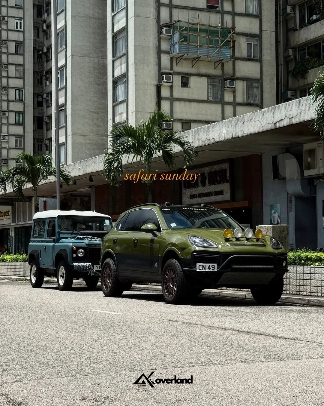Classic LR defender & Porsche Cayenne 958 overland build Hong Kong running Akioverland air suspension lift
